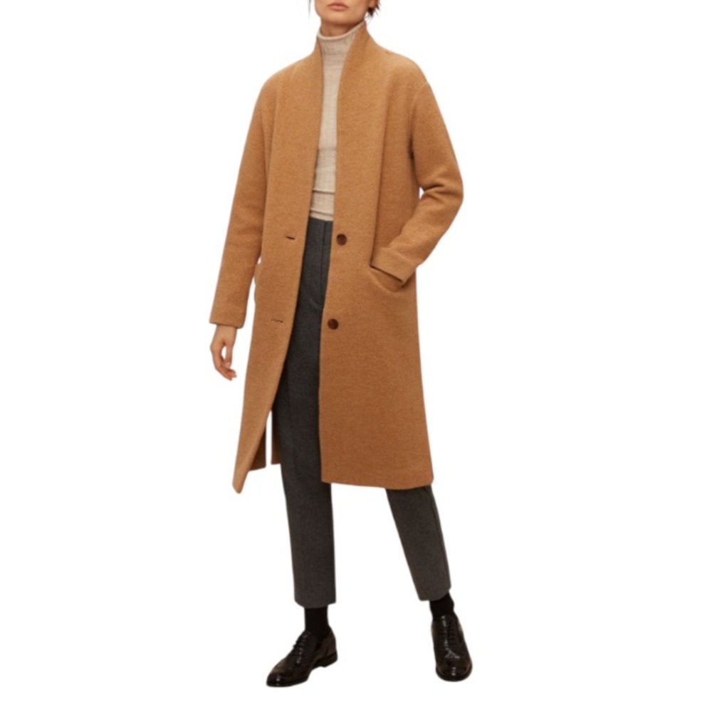 NWOT Aritzia 💯 Marino Wool Shawl Collar Camel Dujardin Coat Size S